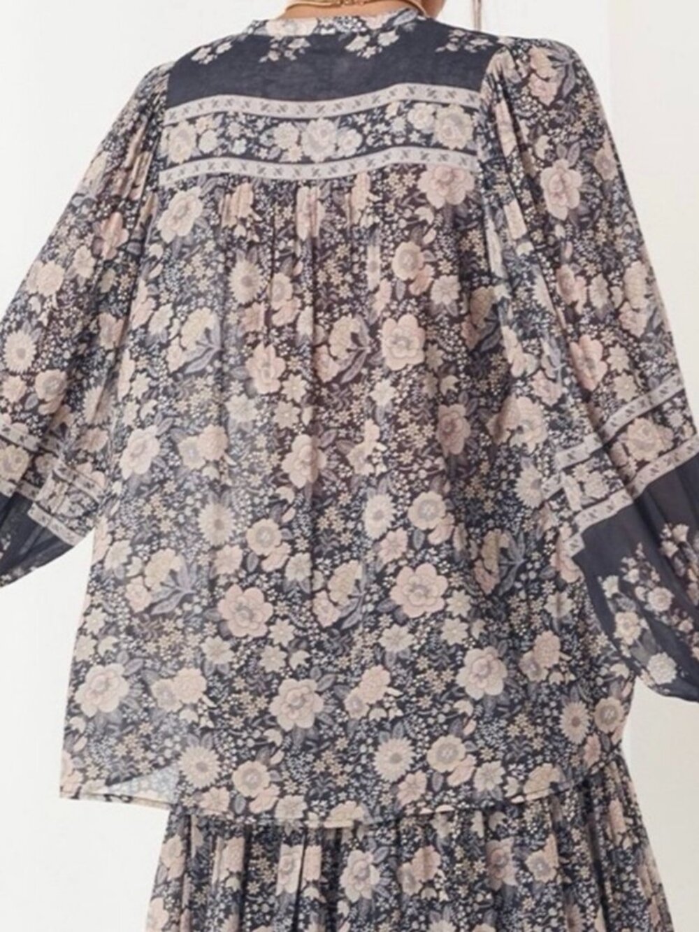 Spell & The Gypsy Juniper Blouse Charcoal Medium Boho Floral EUC - Picture 6 of 10